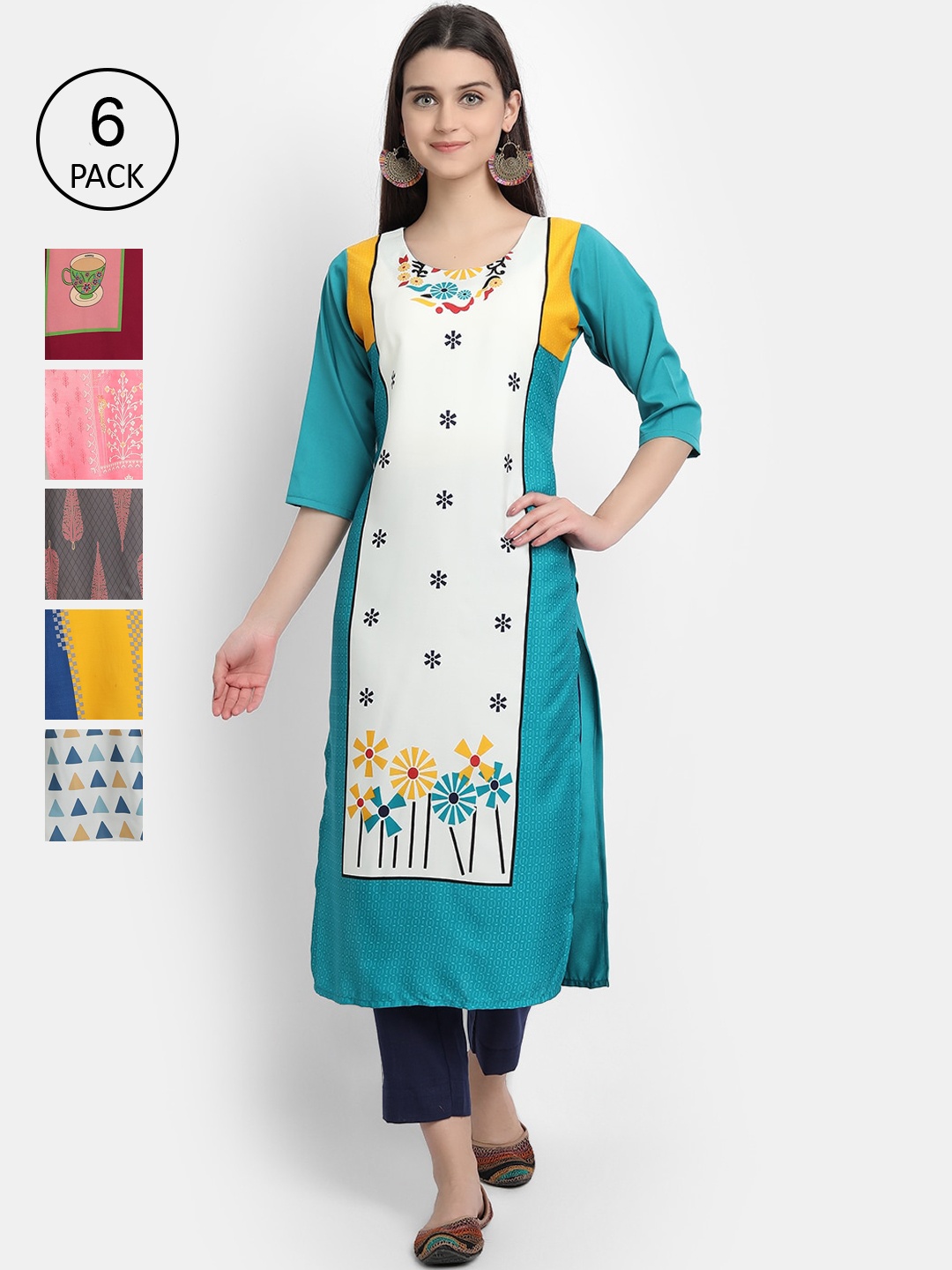 

7Threads Women Multicoloured Geometric Printed Thread Work Crepe Kurta, Multi