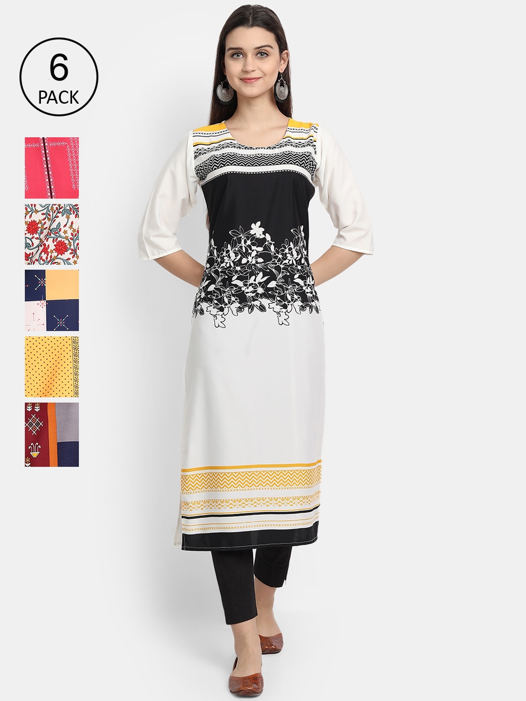 

7Threads Women Set of 6 Multi Floral Printed Crepe Kurtas