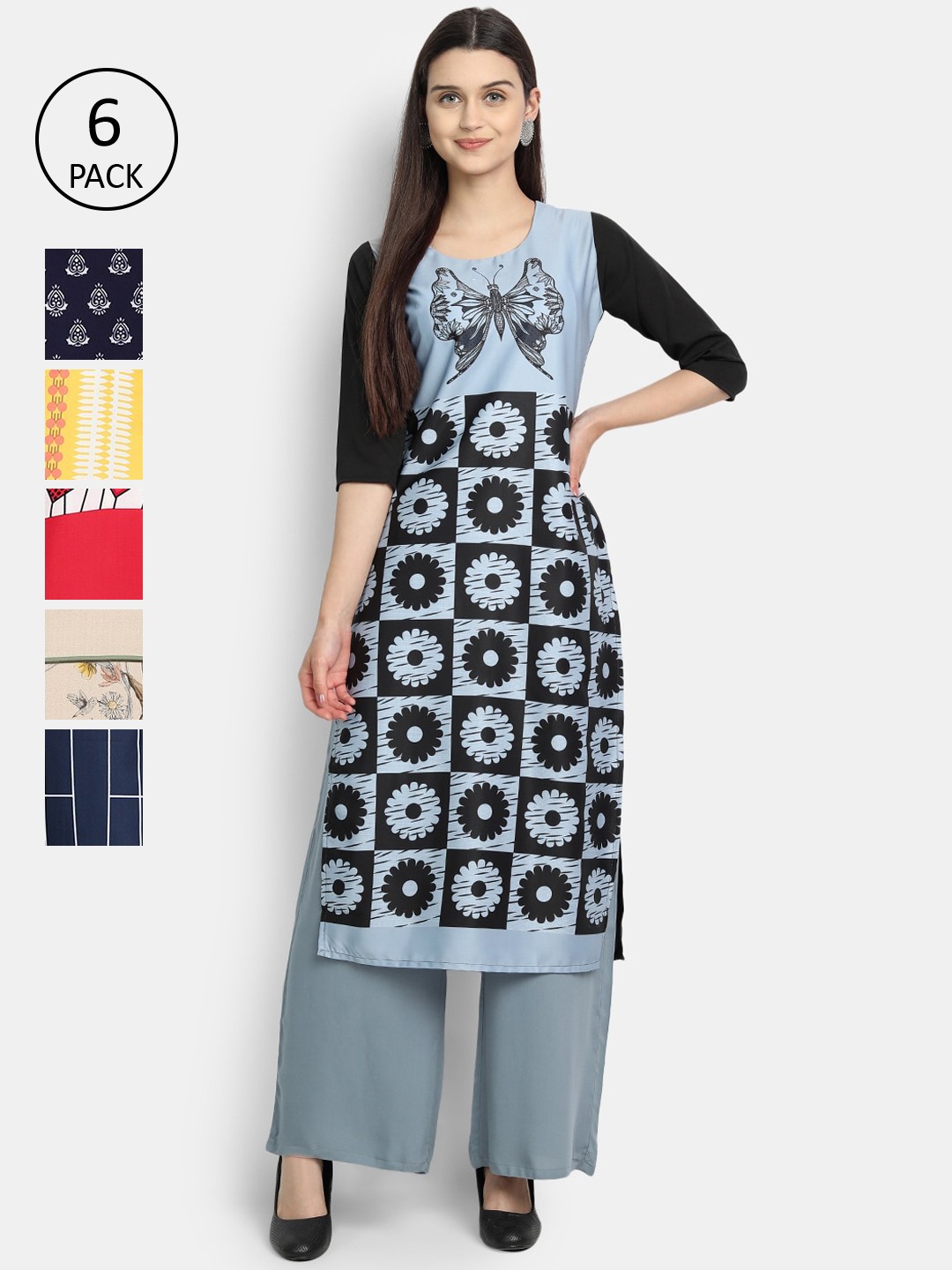 

7Threads Women Pack of 6 Printed Straight Kurta, Multi