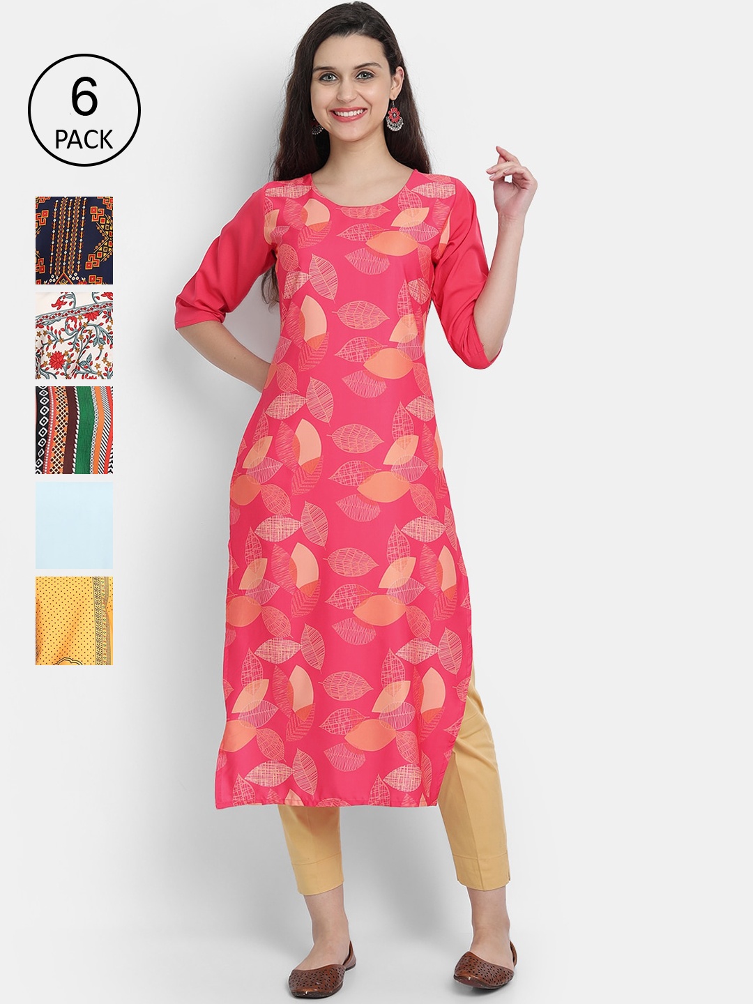 

7Threads Women Multicoloured Ethnic Motifs Printed Thread Work Crepe Kurta, Multi