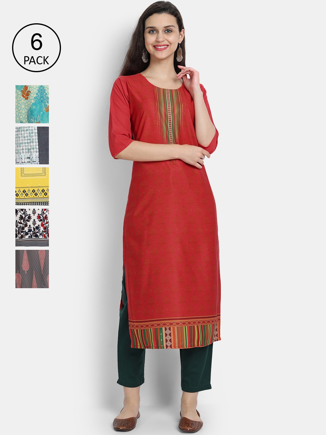 

7Threads Women Pack Of 6 Printed Straight Kurta, Multi