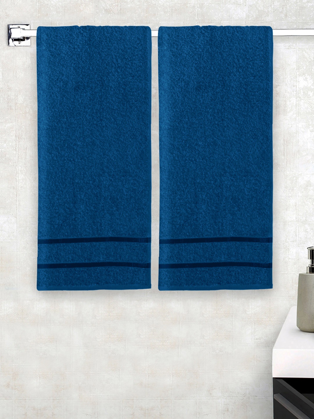 

Story@home Navy Blue Set of 2 450 GSM Solid Pure Cotton Medium Bath Towels