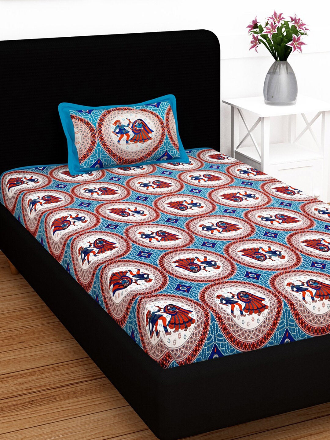 

Story@home Blue & Red Ethnic Motifs 120 TC Single Bedsheet with 1 Pillow Covers