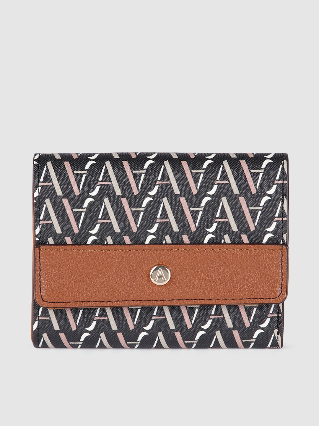 

Accessorize London Women Faux Leather Monogram Small Wallet, Black