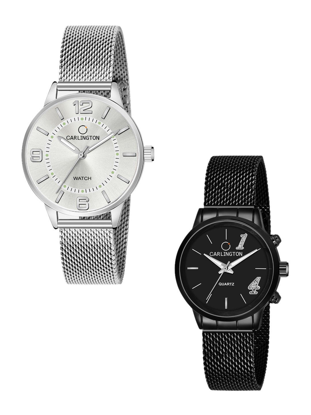 

CARLINGTON Women Set Of 2 Black & Silver-Toned Analogue Watch CT2002 CT2012