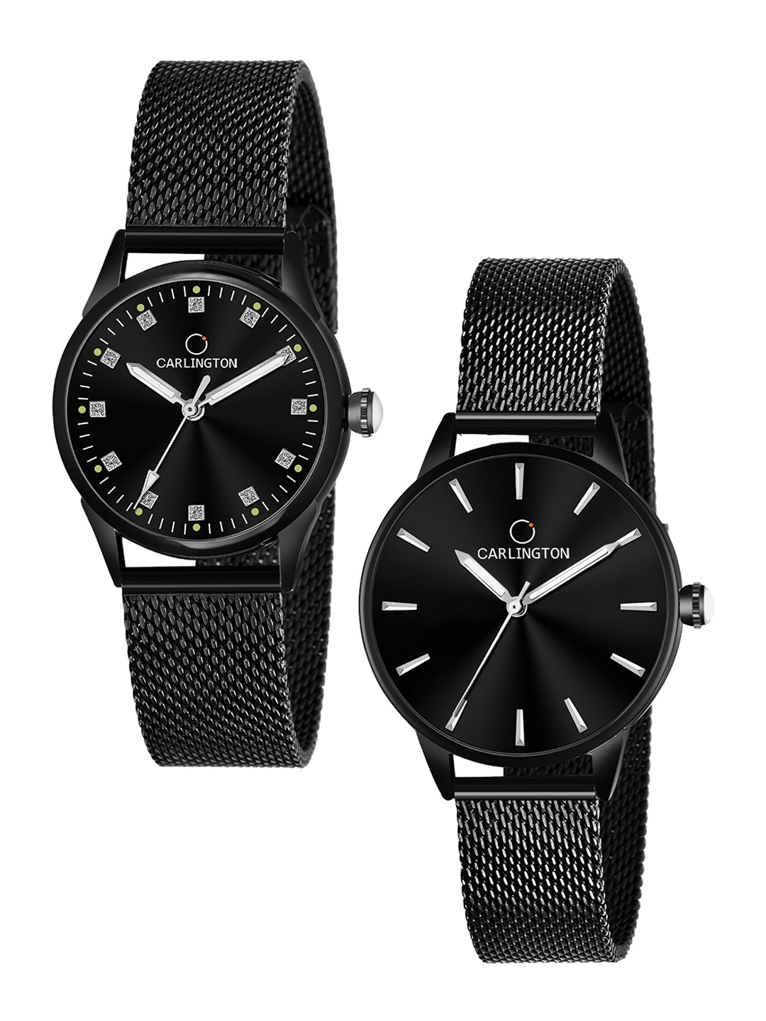 

CARLINGTON Women Pack of 2 Black Embellished Dial Bracelet Style Straps Analogue Watch