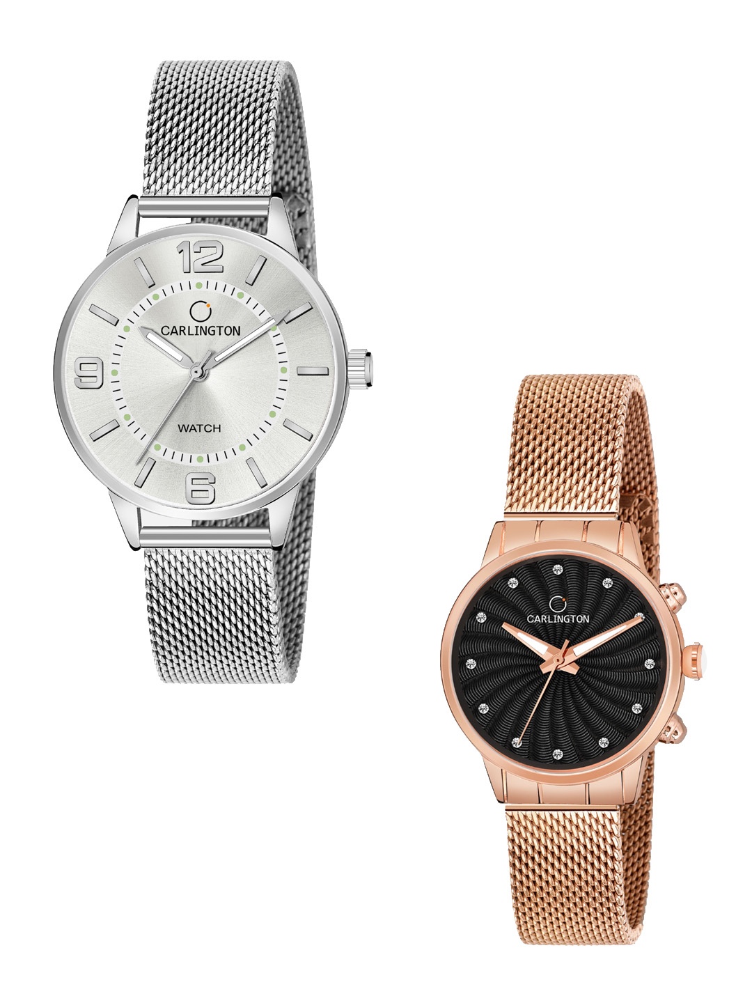 

CARLINGTON Woman Combo of 2 Silver & Rose Gold Bracelet Style Straps Watch