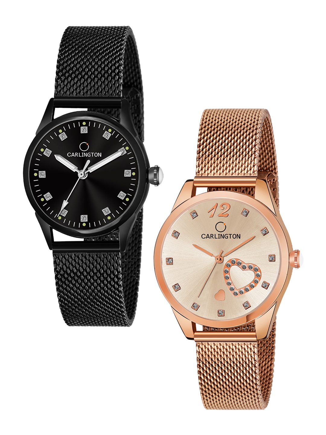 

CARLINGTON Women Set of 2 Bracelet Style Straps Analogue Watch CT2003 CT2006, Multi
