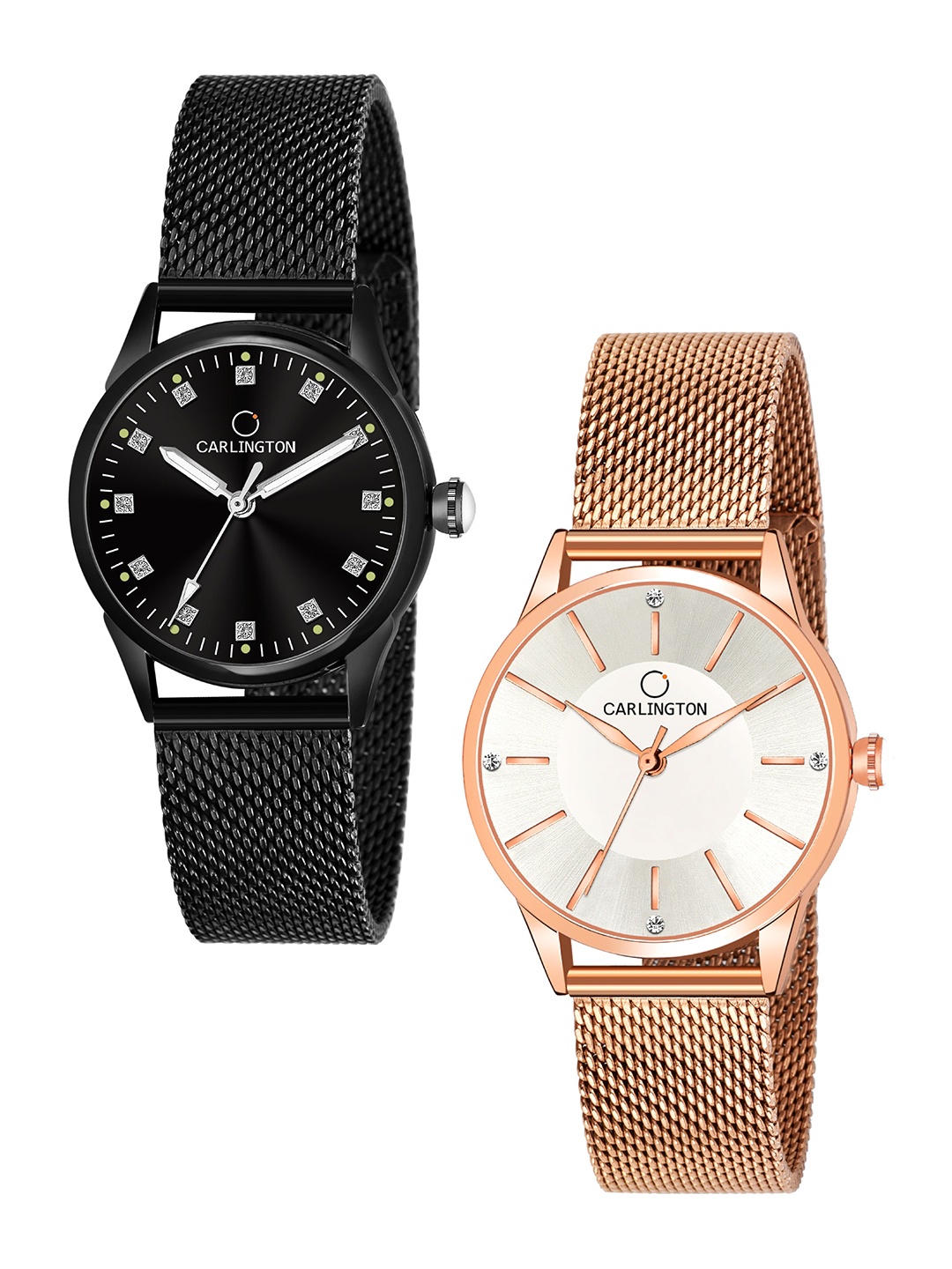 

CARLINGTON Women Set Of 2 Black & Silver-Toned Analogue Watch CT2003 CT2004