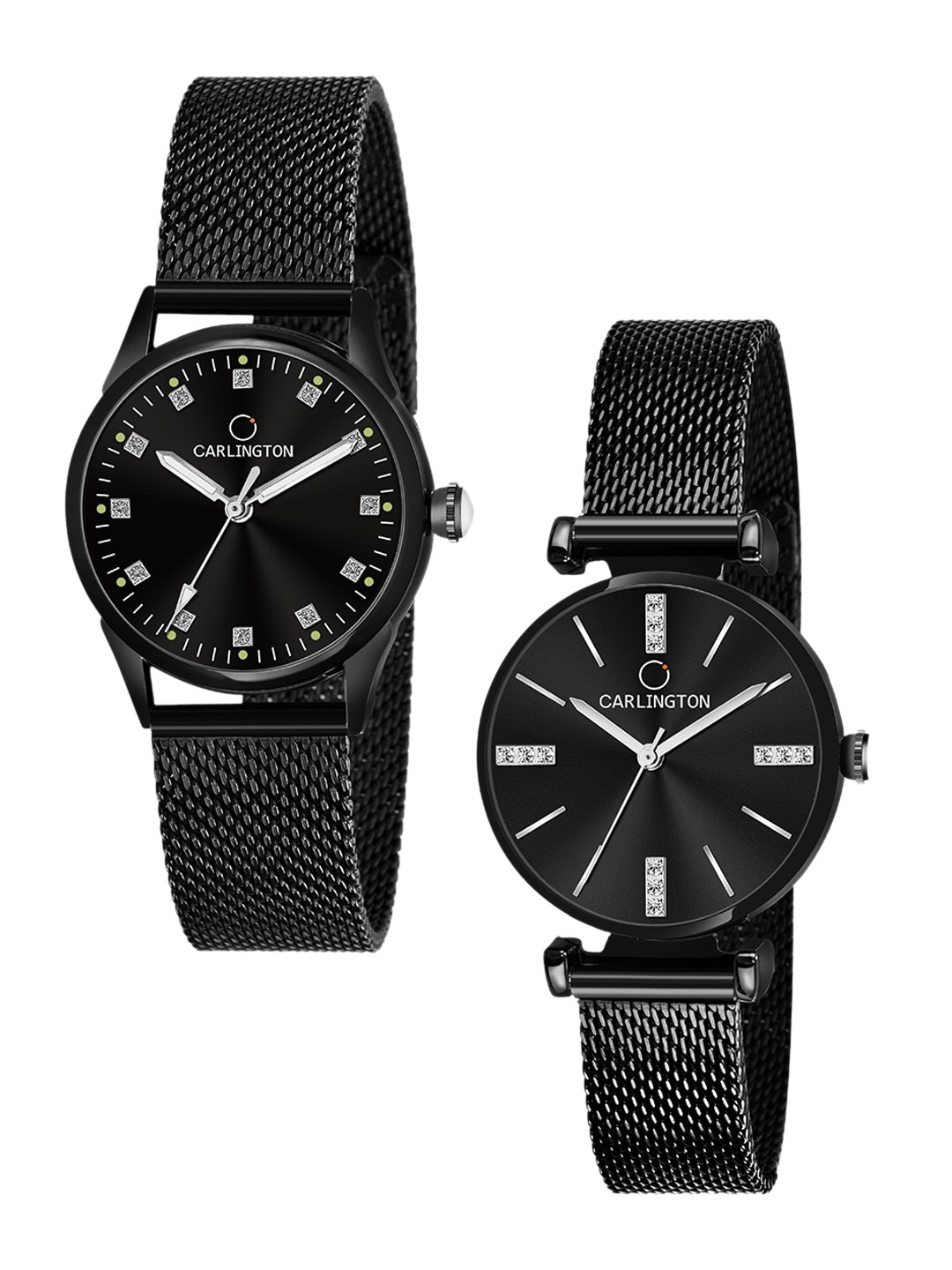 

CARLINGTON Women 2 Black Dial & Stainless Steel Bracelet Style Straps Analogue Watches