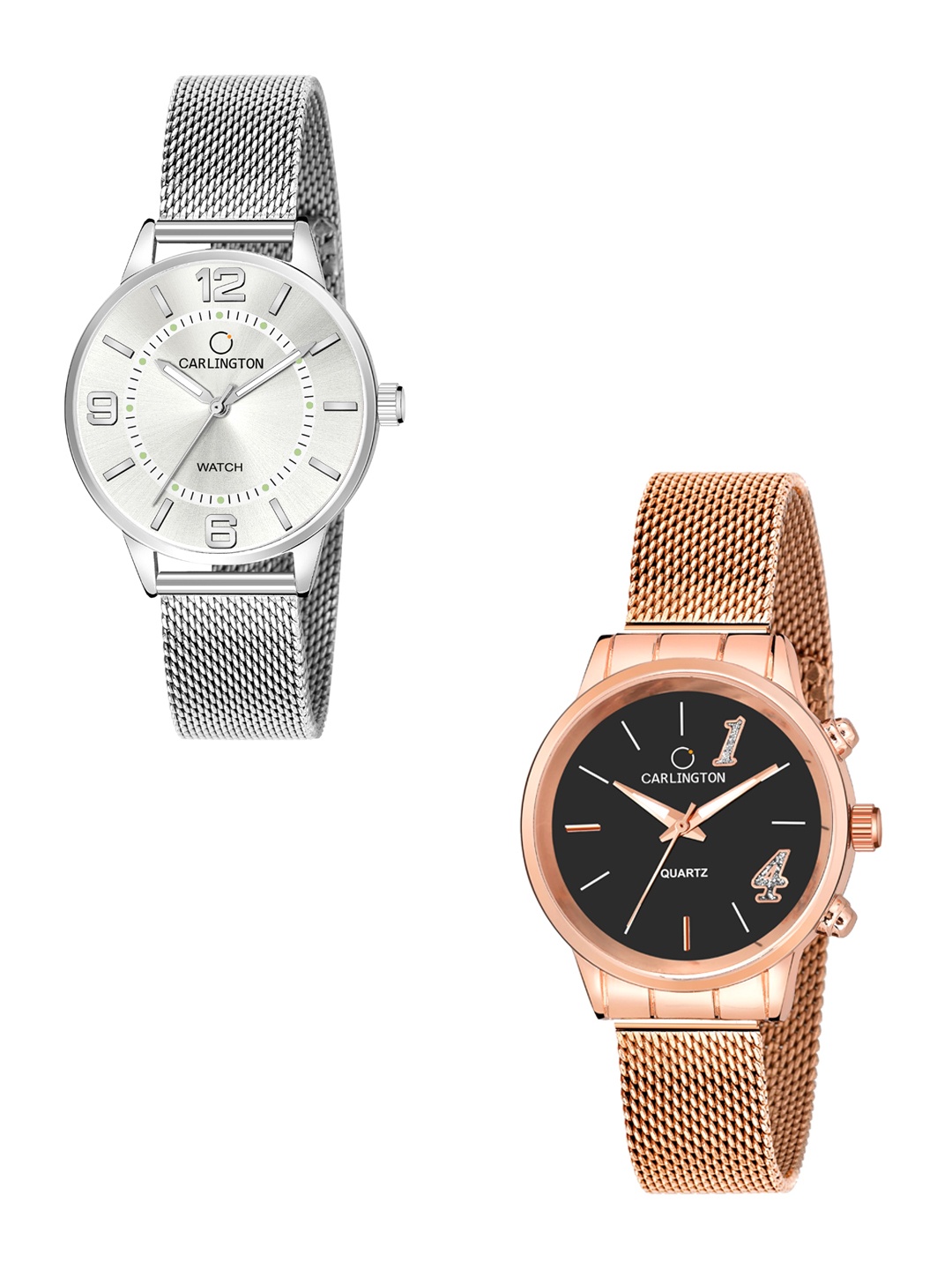 

CARLINGTON Woman Combo of 2 Silver & Rose Gold Bracelet Style Straps Analogue Watch
