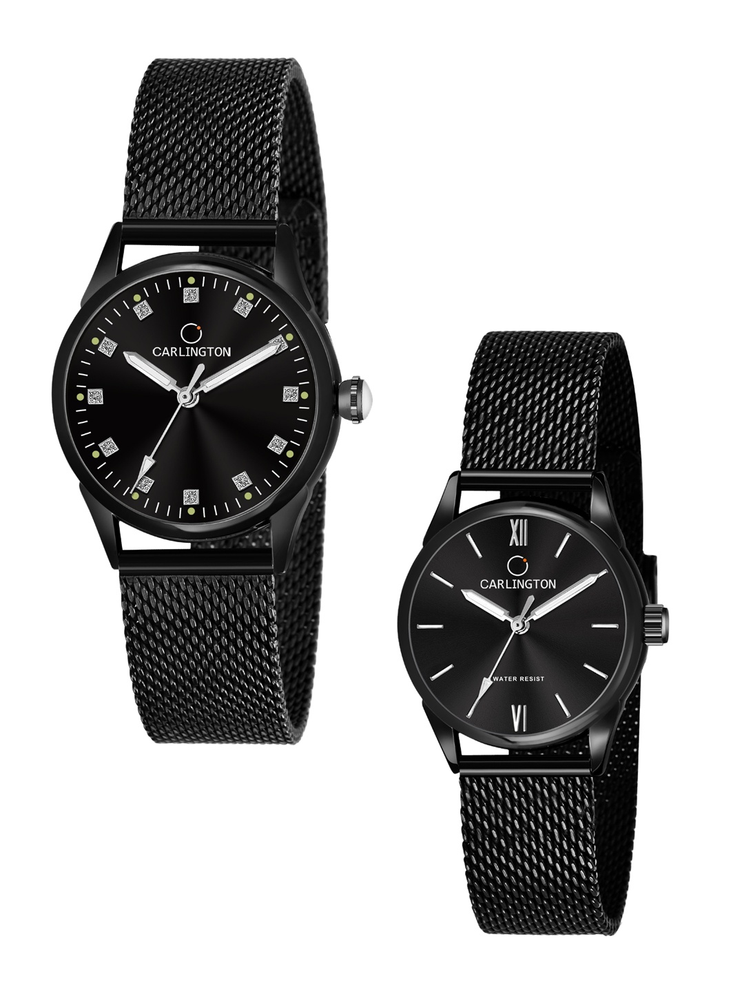 

CARLINGTON Women Set Of 2 Black Dial & Stainless Steel Bracelet Analogue Watch CT2003 Black-CT2008 Black