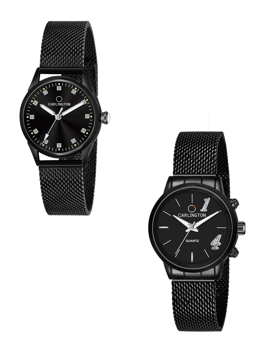 

CARLINGTON Woman Combo of 2 Black Bracelet Style Straps Watch