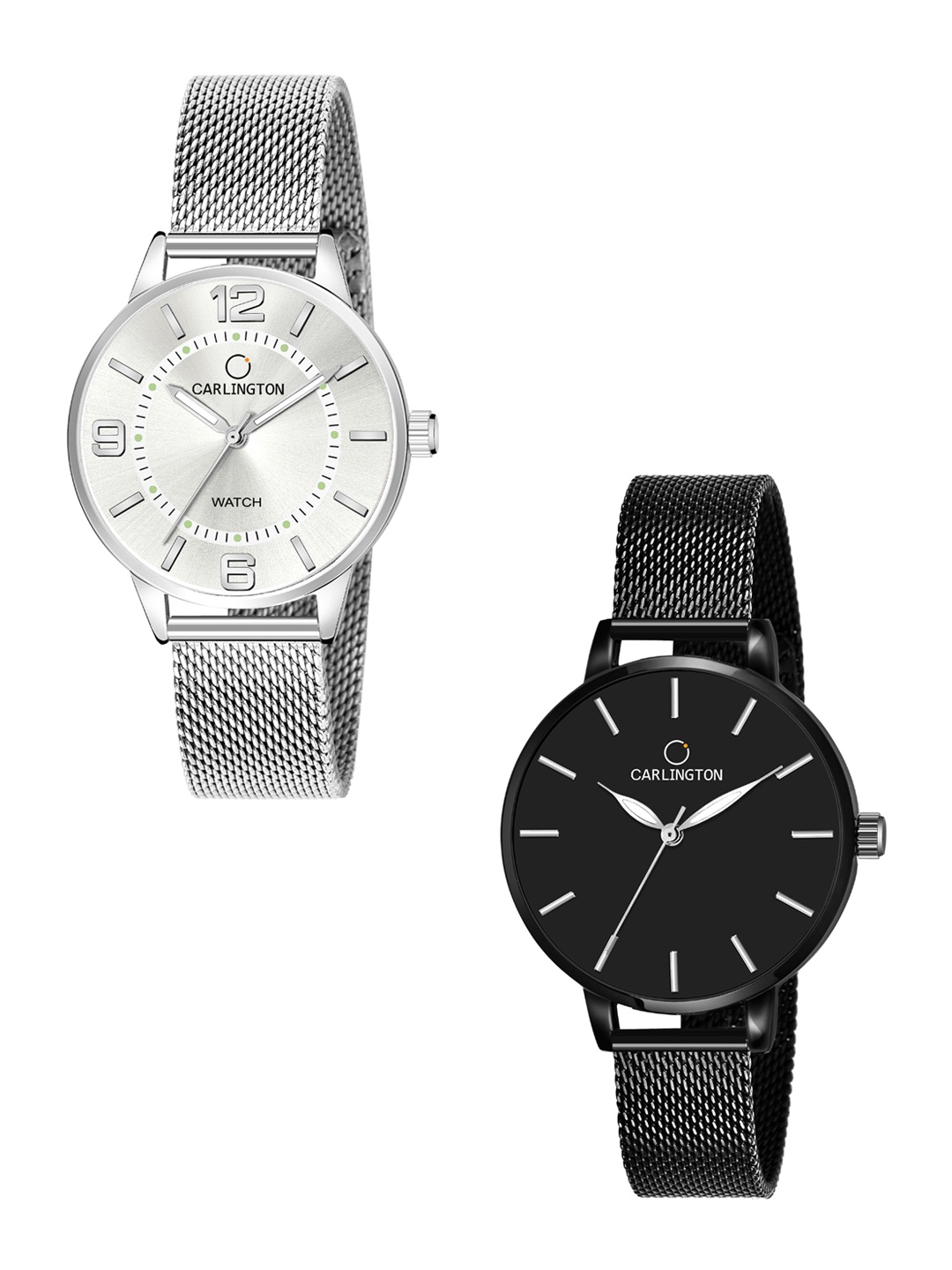 

CARLINGTON Women Set Of 2 Black & Silver-Toned Analogue Watch