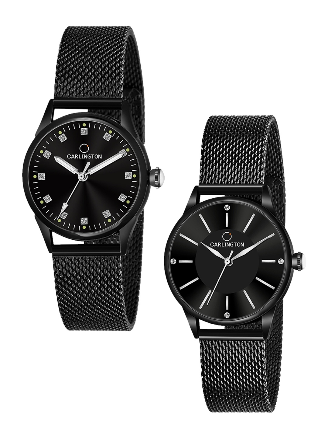 

CARLINGTON Women Pack of 2 Black Bracelet Style Straps Analogue Watches