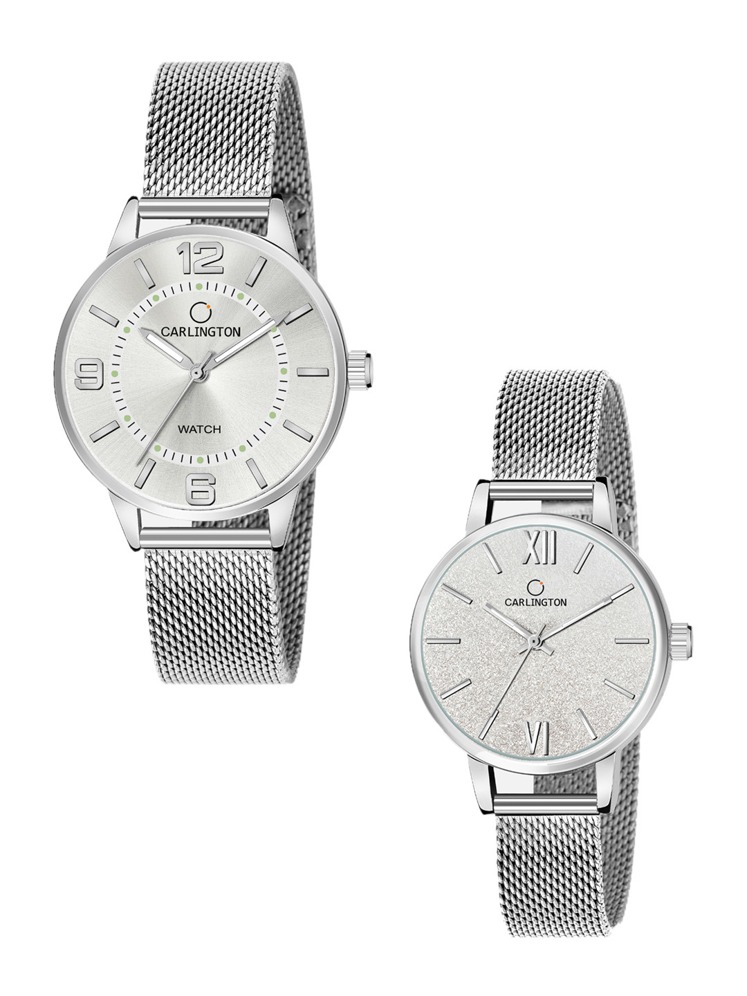 

CARLINGTON Women Set Of 2 Bracelet Style Straps Analogue Watch CT2002 Silver-CT2018 Silver