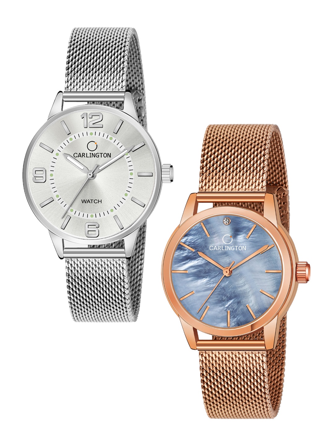 

CARLINGTON Women Set Of 2 Silver-Toned & Blue Analogue Watch CT2002 CT2010