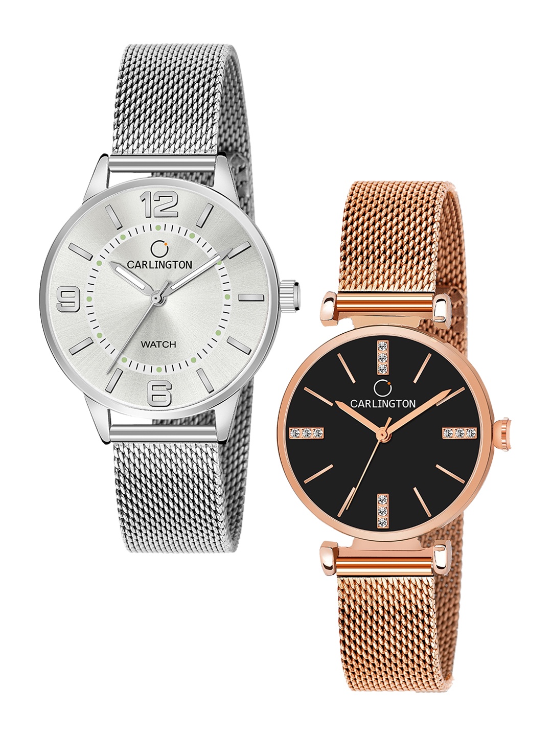 

CARLINGTON Women Set of 2 Bracelet Style Straps Analogue Watch CT2002 CT2011, Multi