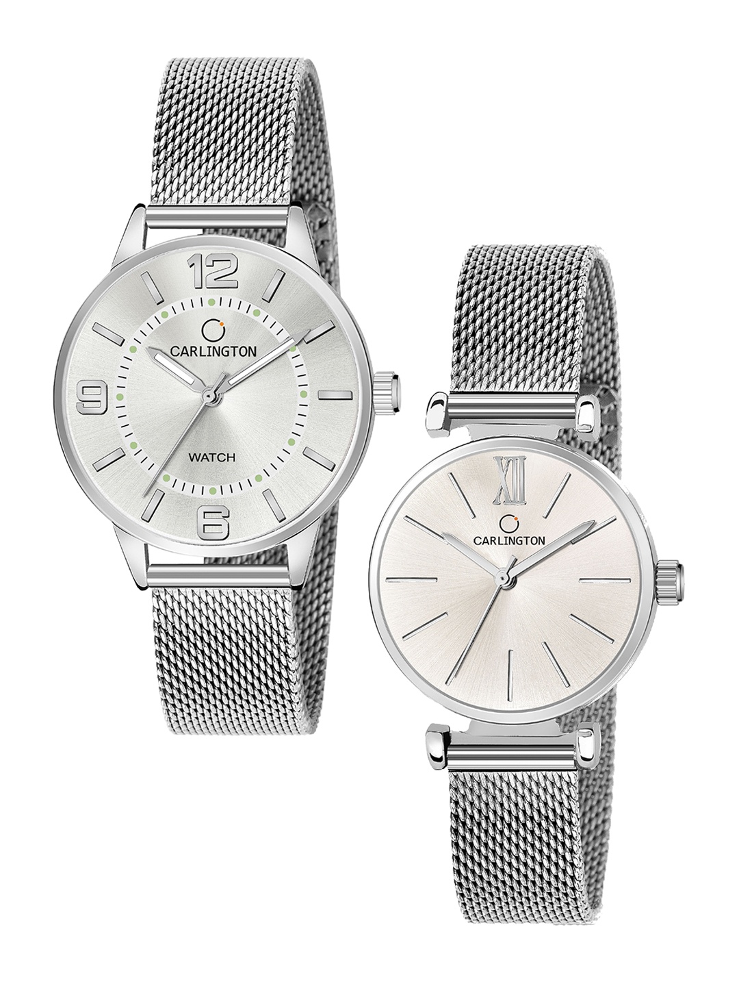 

CARLINGTON Women Pack of 2 Silver-Toned Dial Bracelet Style Straps Analogue Watches