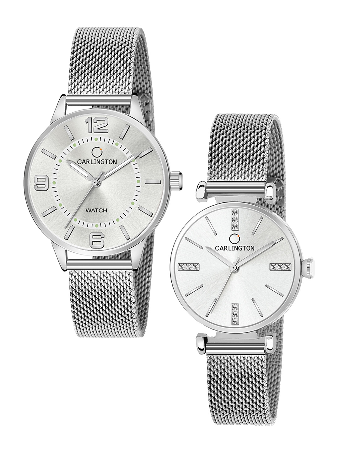 

CARLINGTON Women Set of 2 Silver-Toned Dial Stainless Steel Bracelet Style Analogue Watch, Multi