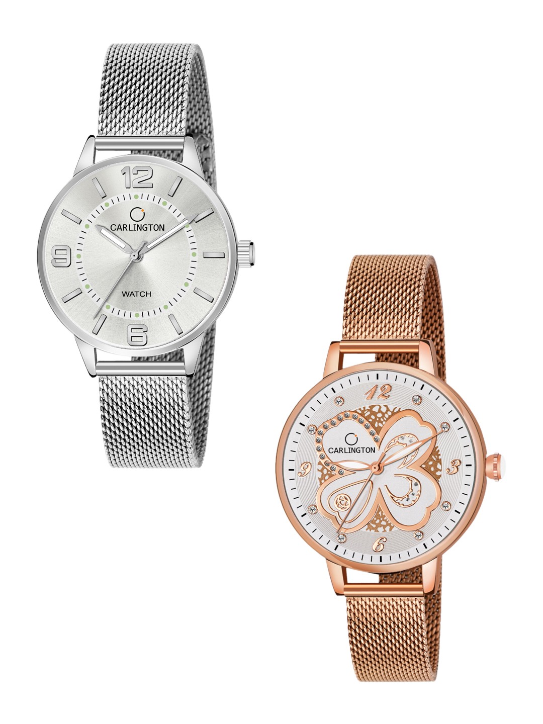 

CARLINGTON Women Set of 2 Bracelet Style Straps Analogue Watch CT2002 CT2019, Multi