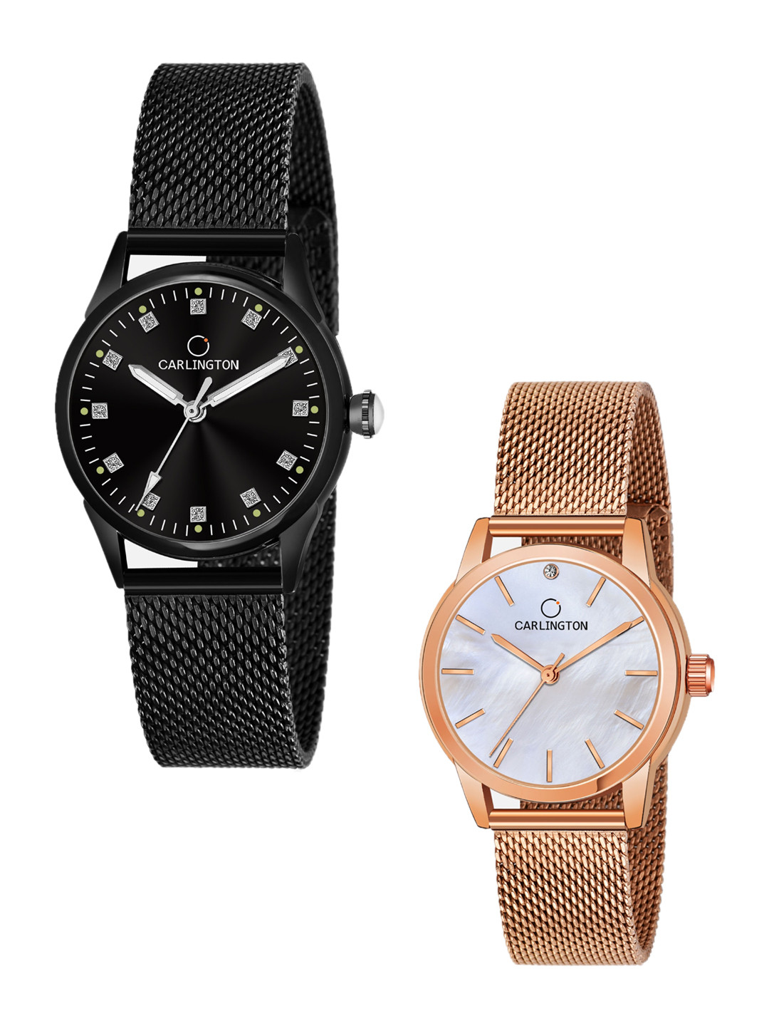 

CARLINGTON Woman Combo of 2 Black & Rose Gold Bracelet Style Straps Watch