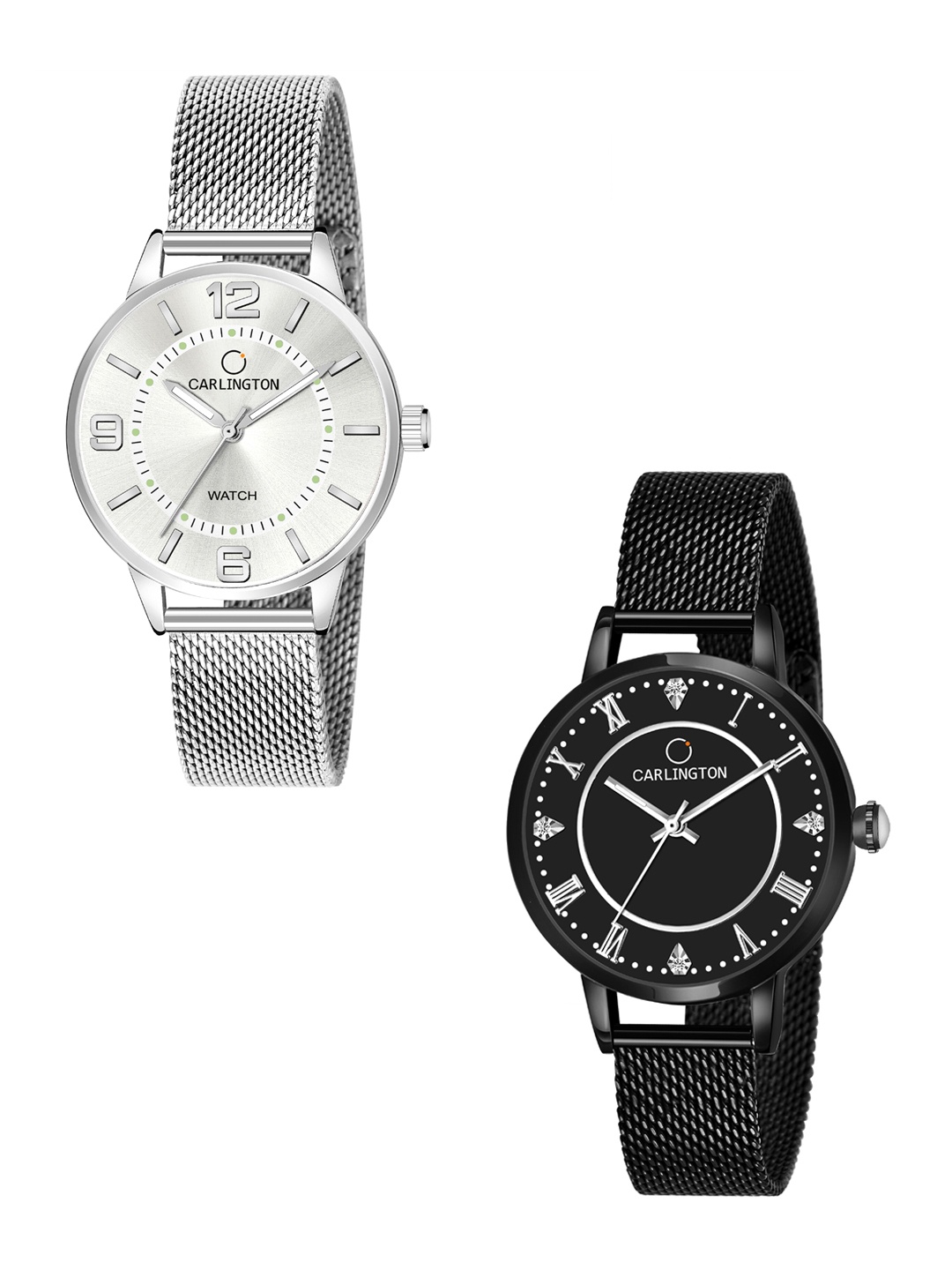 

CARLINGTON Women Set of 2 Bracelet Style Straps Analogue Watch CT2002 CT2013, Multi
