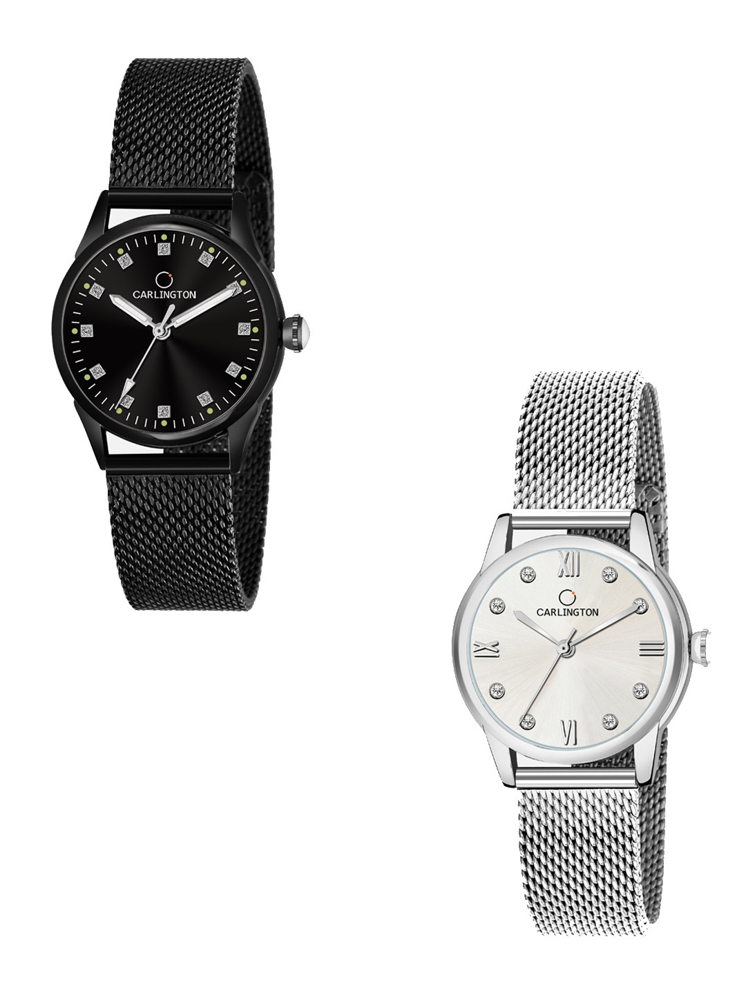 

CARLINGTON Women Pack of 2 Stainless Steel Bracelet Style Analogue Watch, Black