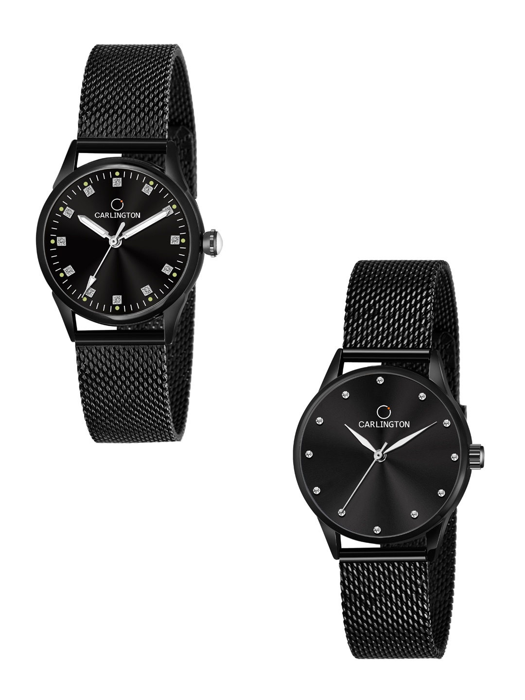 

CARLINGTON Women Black Set Of 2 Bracelet Style Straps Analogue Watch