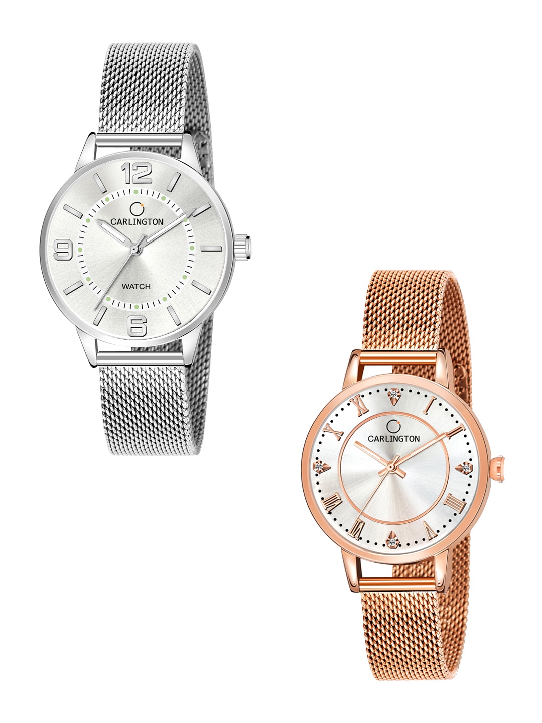 

CARLINGTON Women Set of 2 Bracelet Style Straps Analogue Watch CT2002 CT2013, Multi