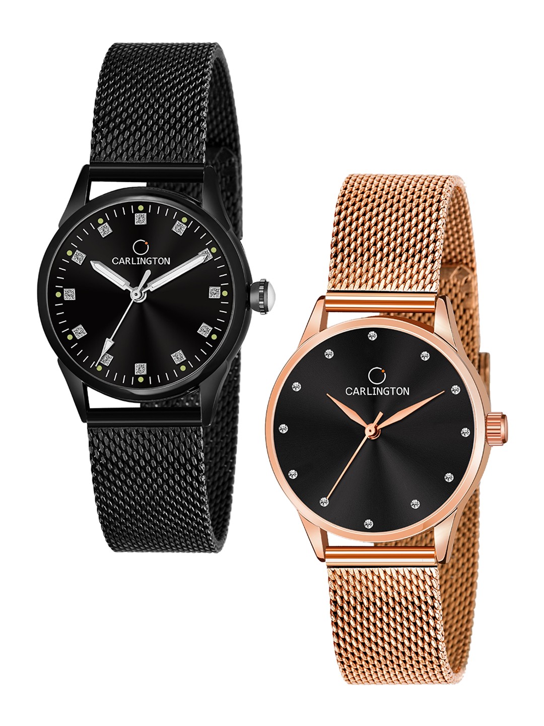 

CARLINGTON Women Set Of 2 Bracelet Style Analogue Watch CT2003 Black-CT2009 RoseBlack
