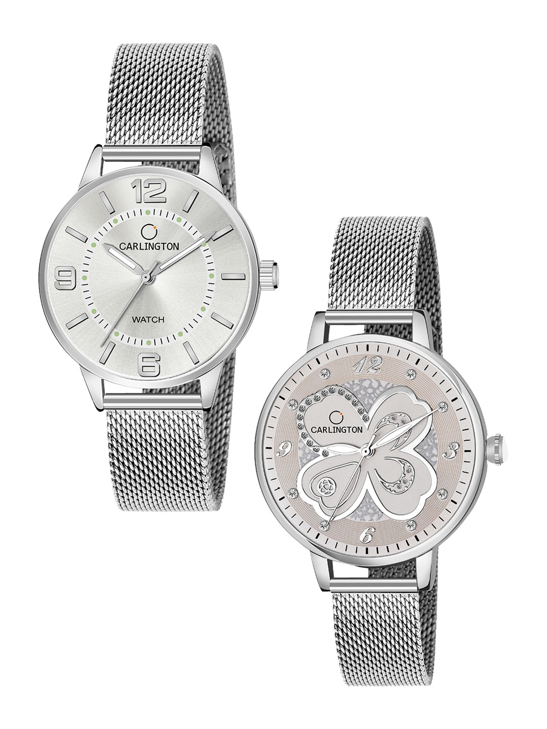 

CARLINGTON Women Set Of 2 Silver-Toned Analogue Watch CT2002 CT2019