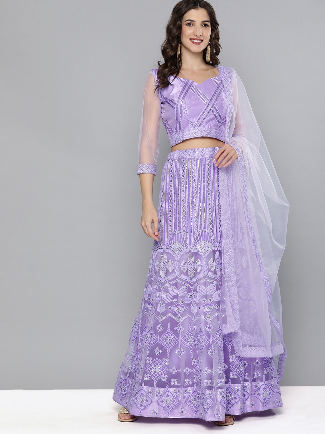 

Kvsfab Lavender Embroidered Semi-Stitched Lehenga & Unstitched Blouse With Dupatta