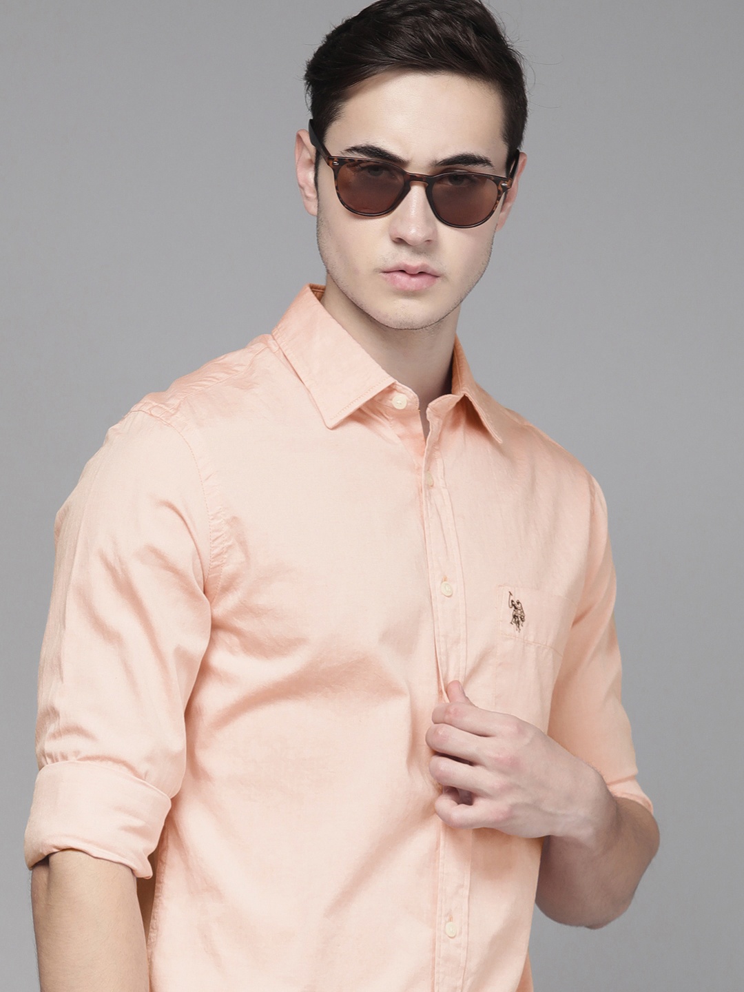 

U S Polo Assn Men Orange Tailored Fit Pure Cotton Casual Shirt