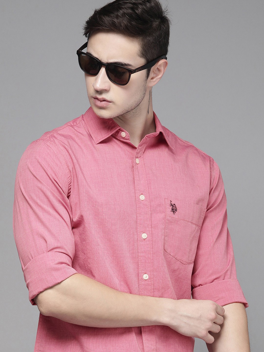 

U S Polo Assn Men Pink Tailored Fit Pure Cotton Casual Shirt