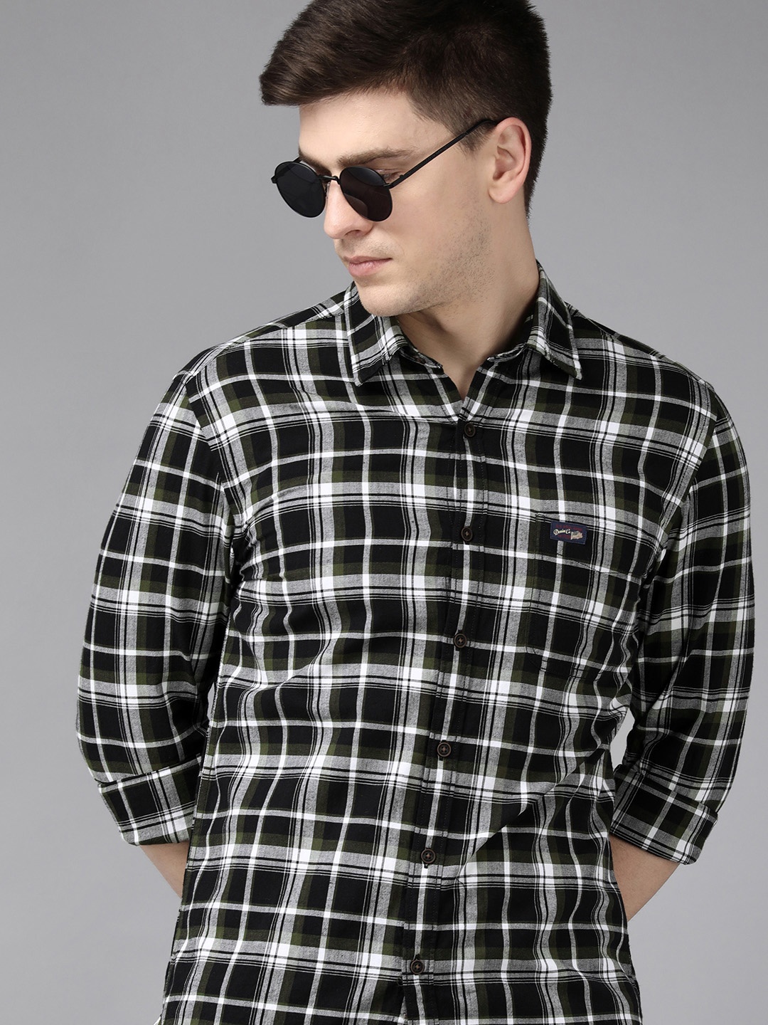 

U S Polo Assn Denim Co Men Black And Grey Checked Pure Cotton Casual Shirt