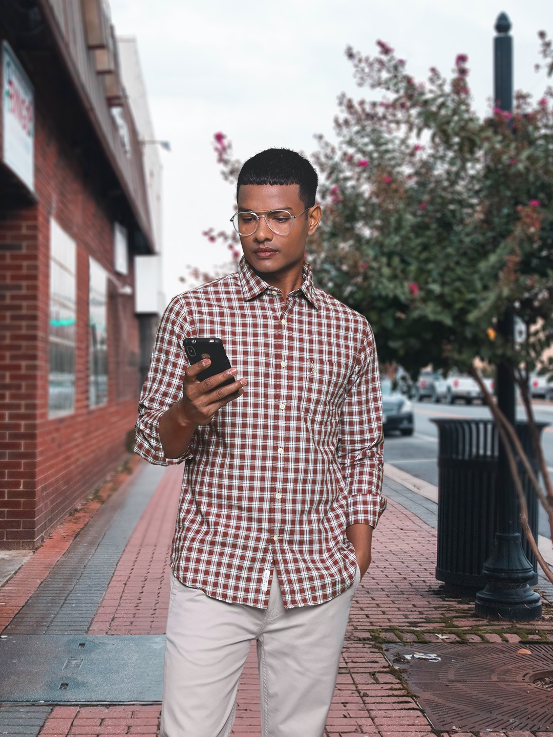

U S Polo Assn Men Maroon And White Tailored Fit Micro Checked Pure Cotton Casual Shirt