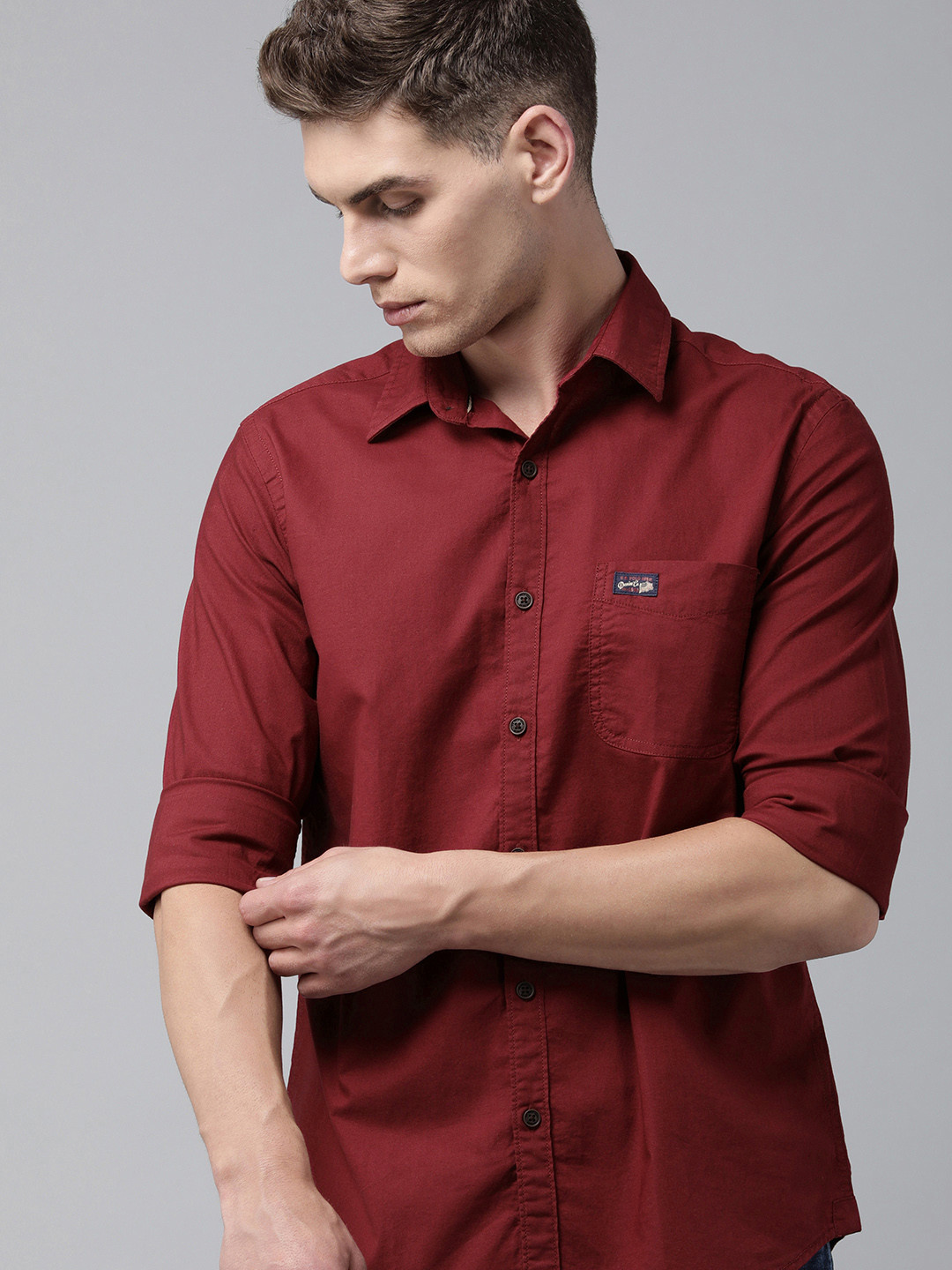 

U S Polo Assn Denim Co Men Maroon Pure Cotton Casual Shirt