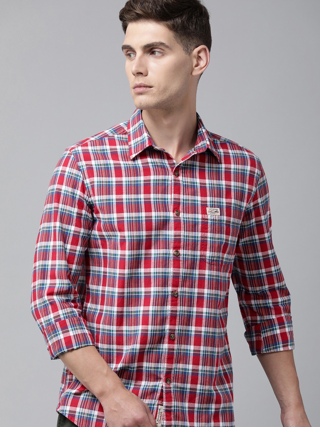 

U S Polo Assn Denim Co Men Red Checked Casual Shirt