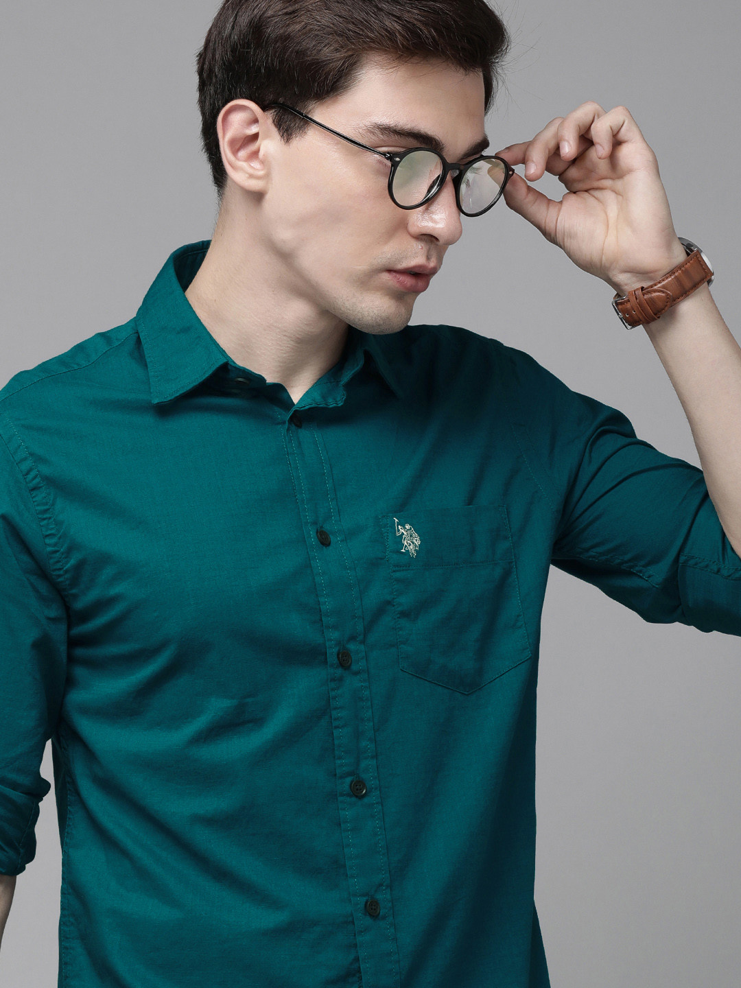 

U S Polo Assn Men Teal Solid Tailored Fit Casual Shirt