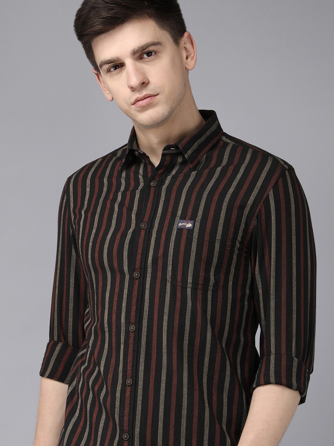 

U S Polo Assn Denim Co Men Black Striped Pure Cotton Casual Shirt