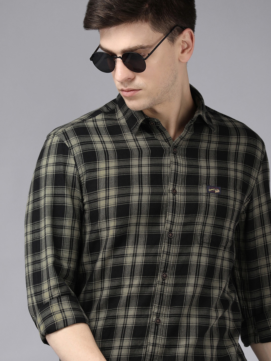 

U S Polo Assn Denim Co Men Black And Grey Tartan Checked Pure Cotton Casual Shirt