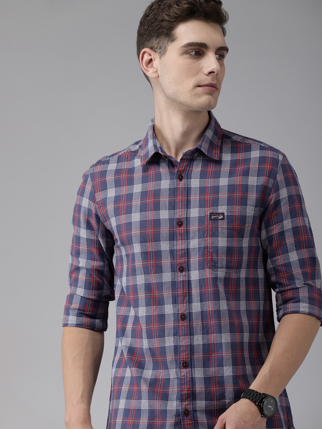 

U S Polo Assn Denim Co Men Blue Checked Casual Shirt