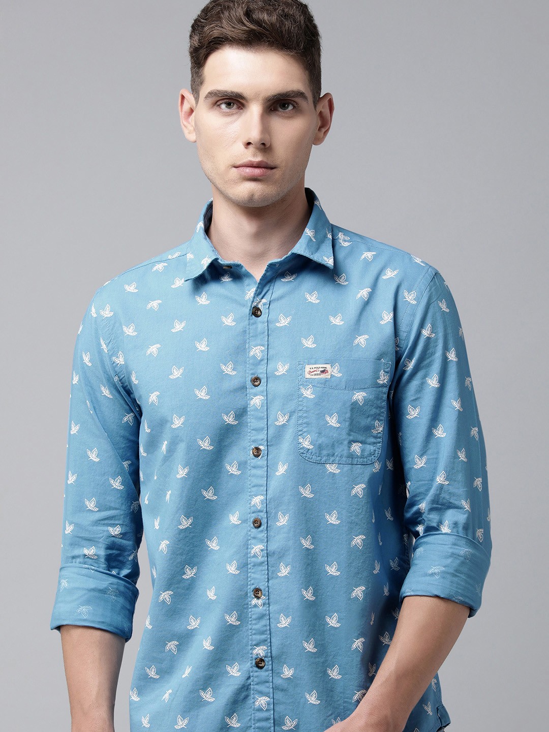 

U S Polo Assn Denim Co Men Blue Floral Printed Casual Shirt