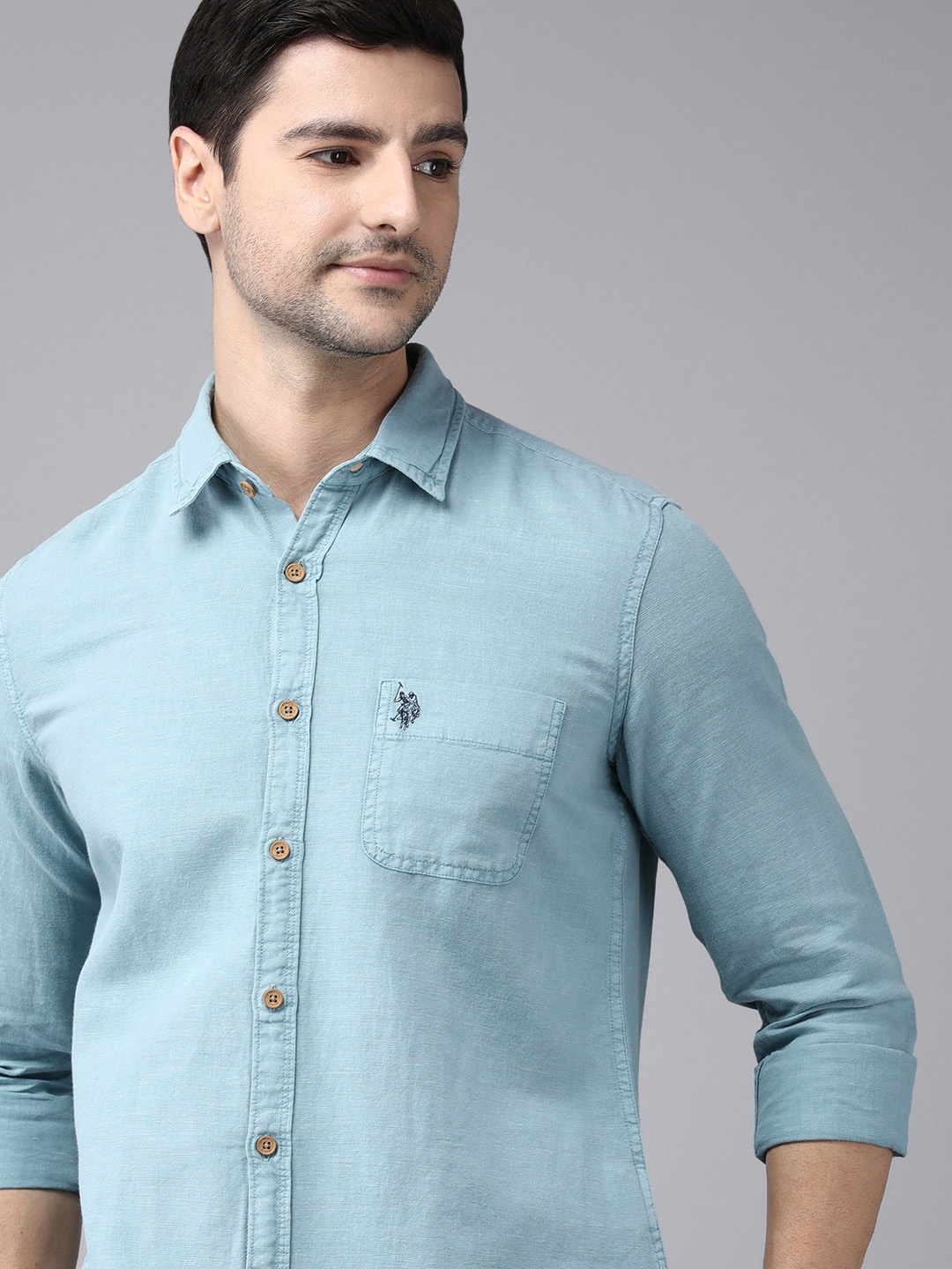 

U S Polo Assn Denim Co Men Blue Solid Casual Shirt
