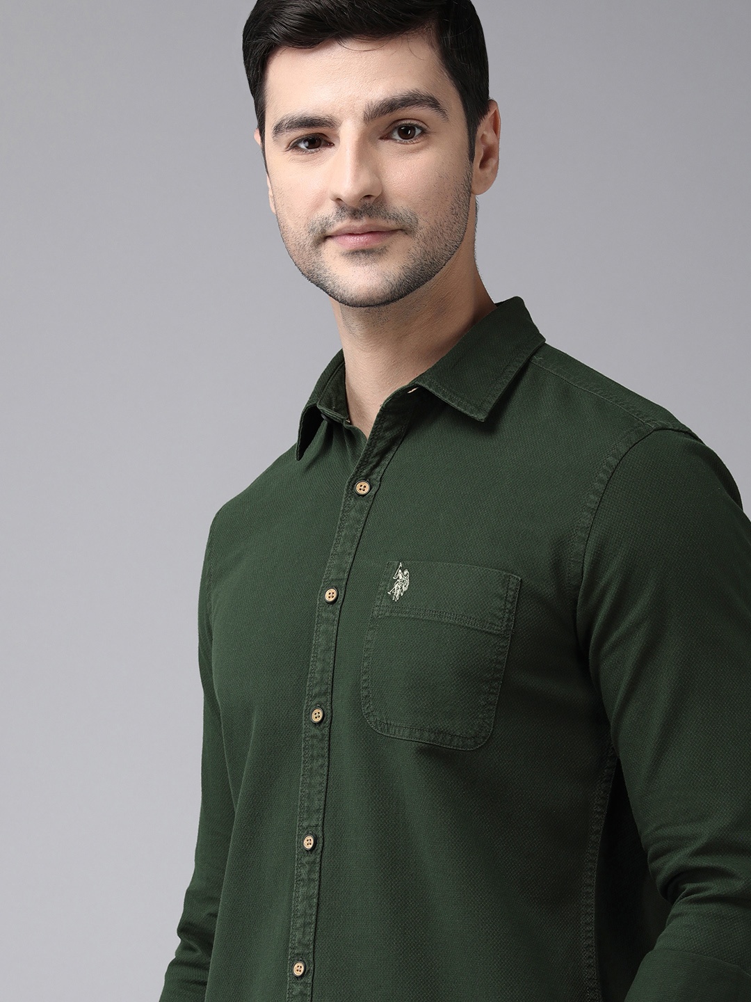 

U S Polo Assn Denim Co Men Olive Green Solid Casual Shirt