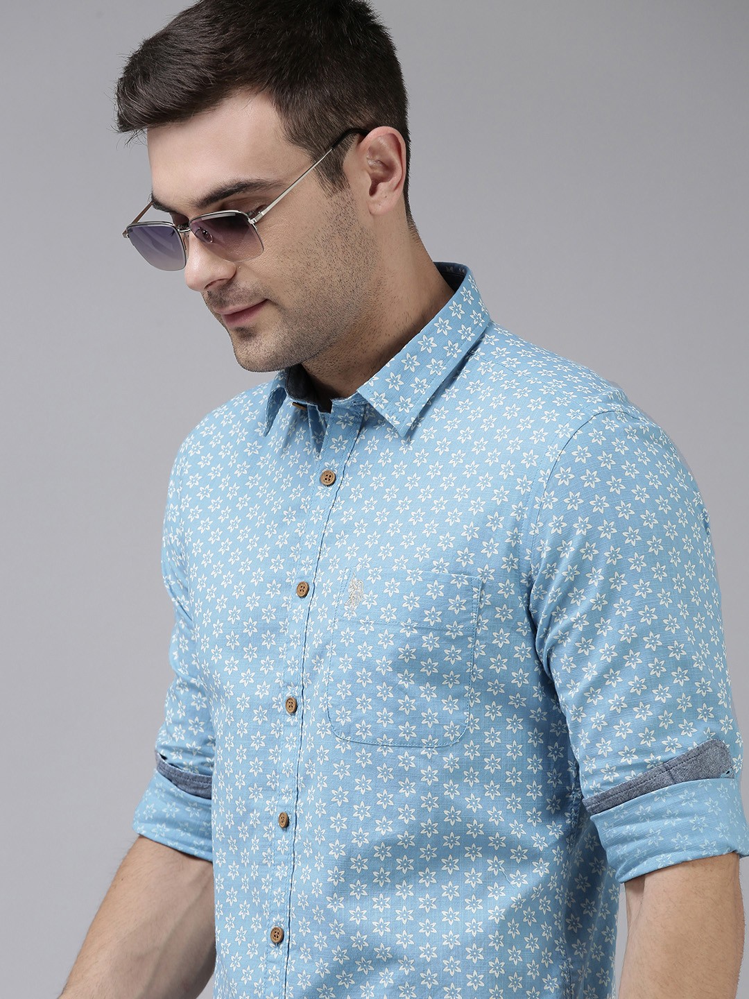 

U S Polo Assn Denim Co Men Blue & White Printed Pure Cotton Casual Shirt