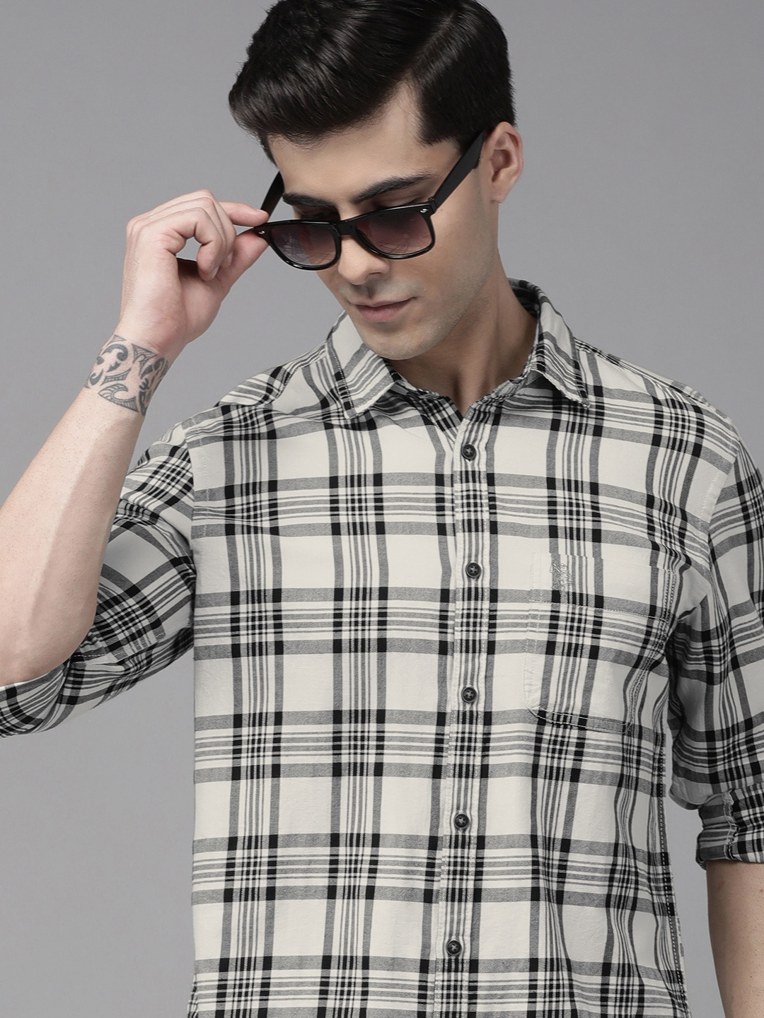 

U S Polo Assn Denim Co Men Black Tartan Checks Pure Cotton Casual Shirt