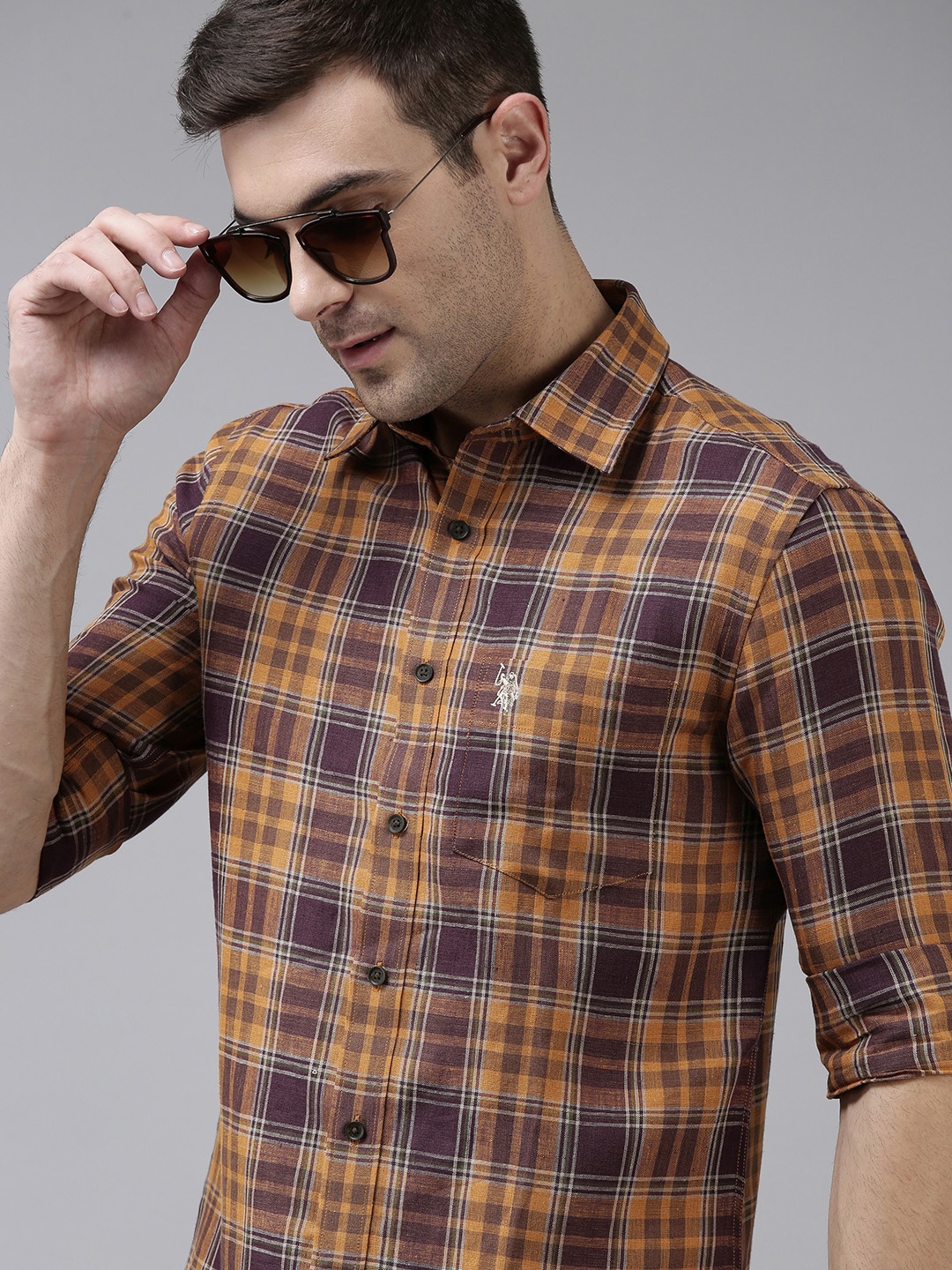 

U S Polo Assn Men Brown Checked Casual Shirt