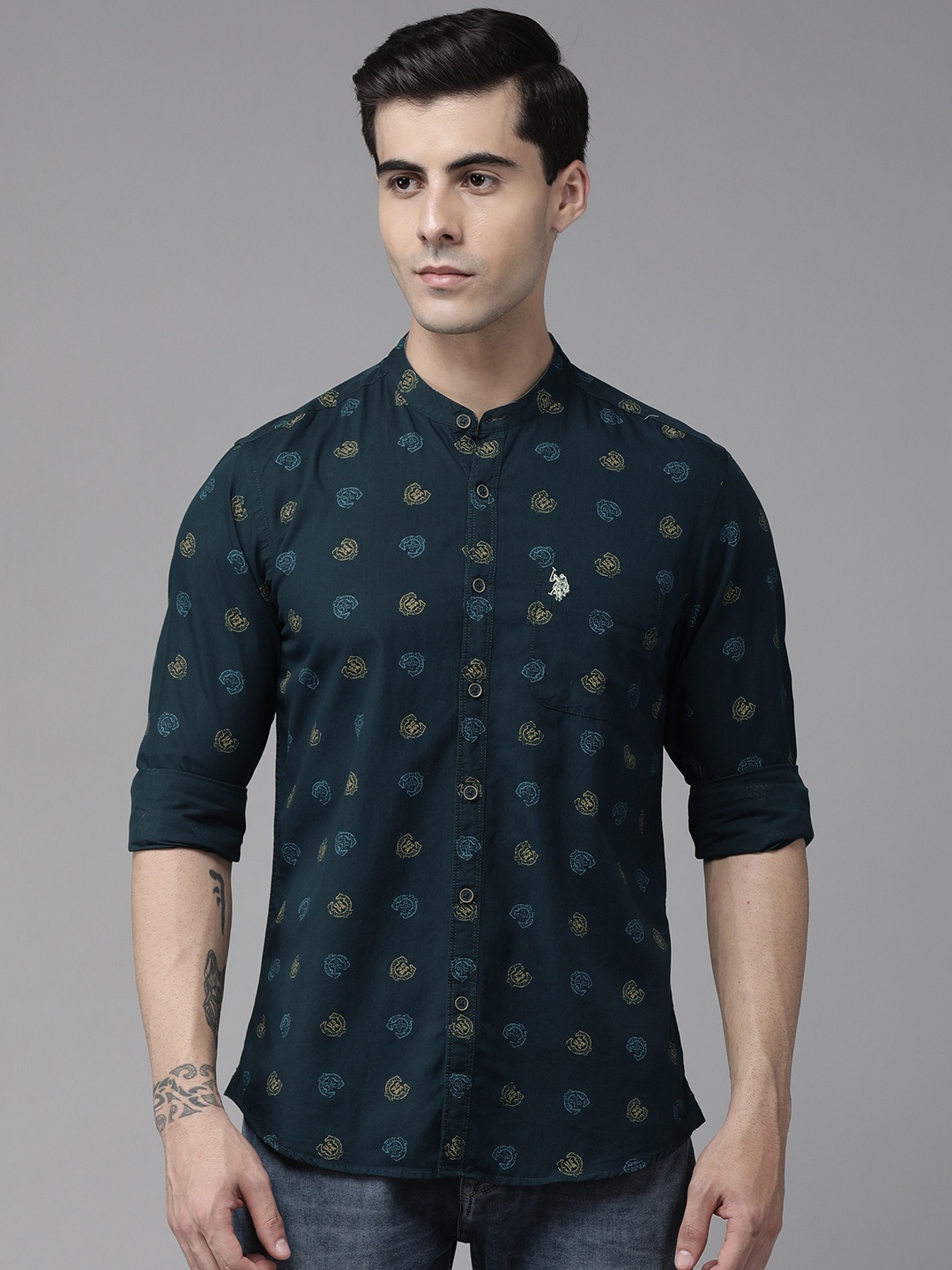 

U.S. Polo Assn. Denim Co. Men Blue Printed Pure Cotton Casual Shirt